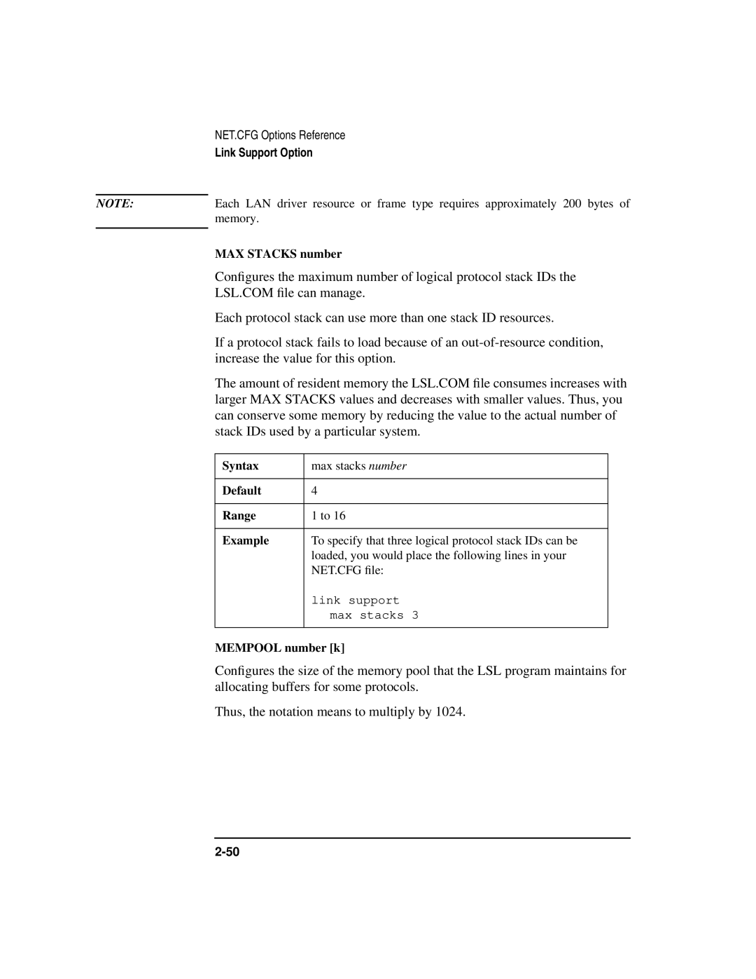 HP UX Internet and Networking Software manual MAX Stacks number, Mempool number k 