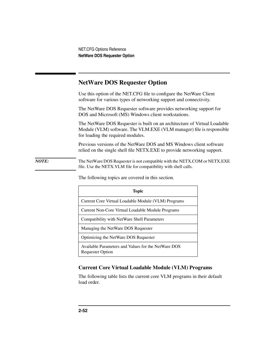 HP UX Internet and Networking Software NetWare DOS Requester Option, Current Core Virtual Loadable Module VLM Programs 
