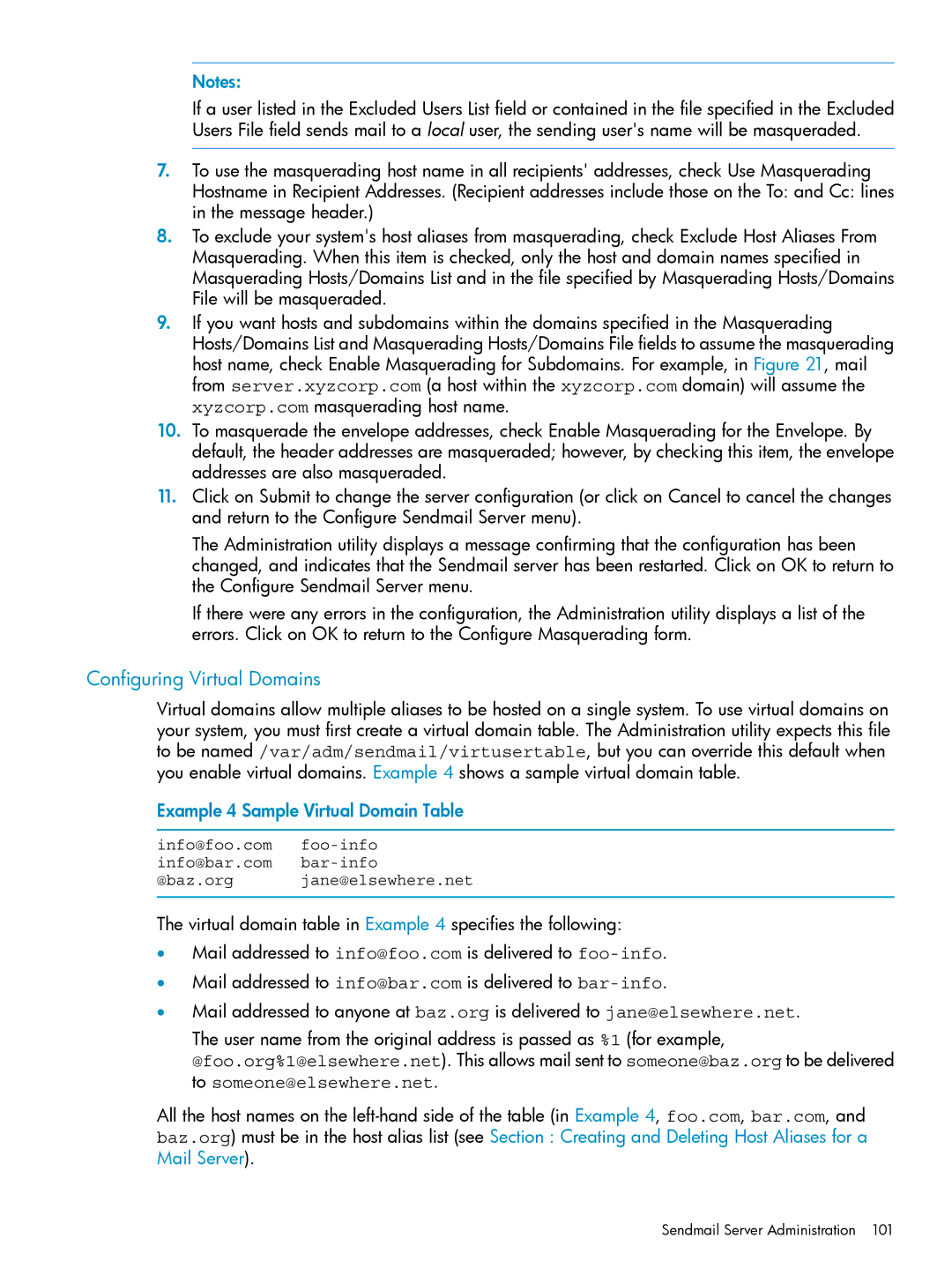 HP UX Internet Express Software manual Configuring Virtual Domains, Example 4 Sample Virtual Domain Table 