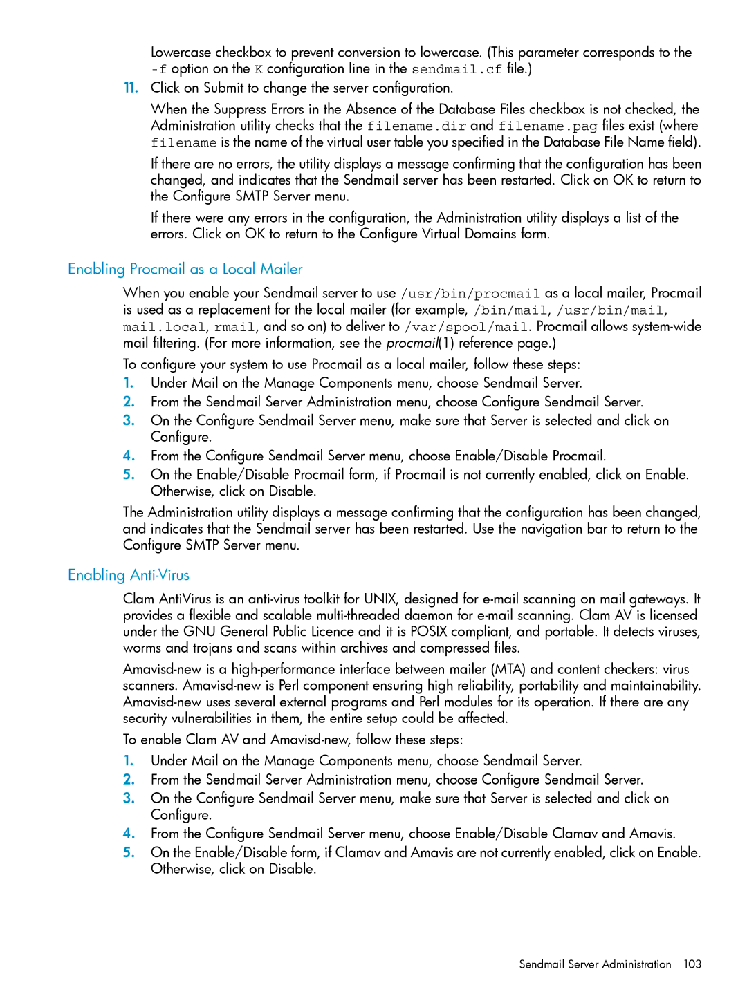 HP UX Internet Express Software manual Enabling Procmail as a Local Mailer, Enabling Anti-Virus 