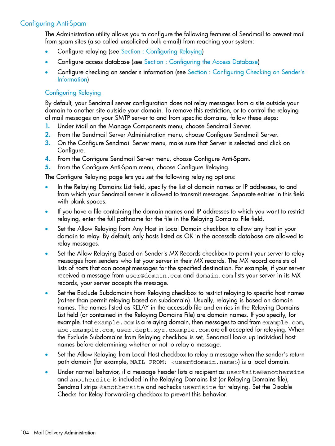 HP UX Internet Express Software manual Configuring Anti-Spam, Configuring Relaying 