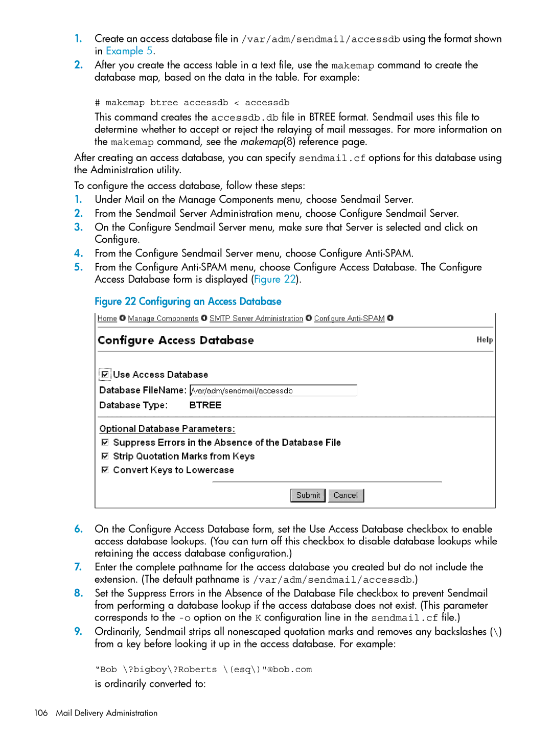 HP UX Internet Express Software manual Configuring an Access Database 