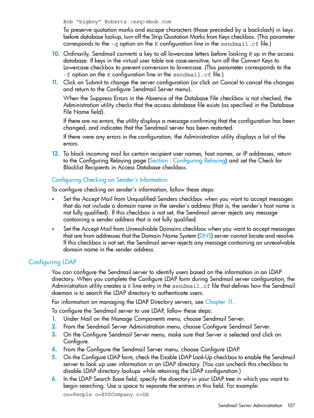 HP UX Internet Express Software manual Configuring Ldap, Configuring Checking on Senders Information 