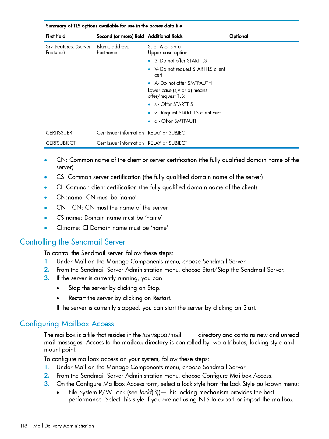 HP UX Internet Express Software manual Controlling the Sendmail Server, Configuring Mailbox Access, Relay or Subject 