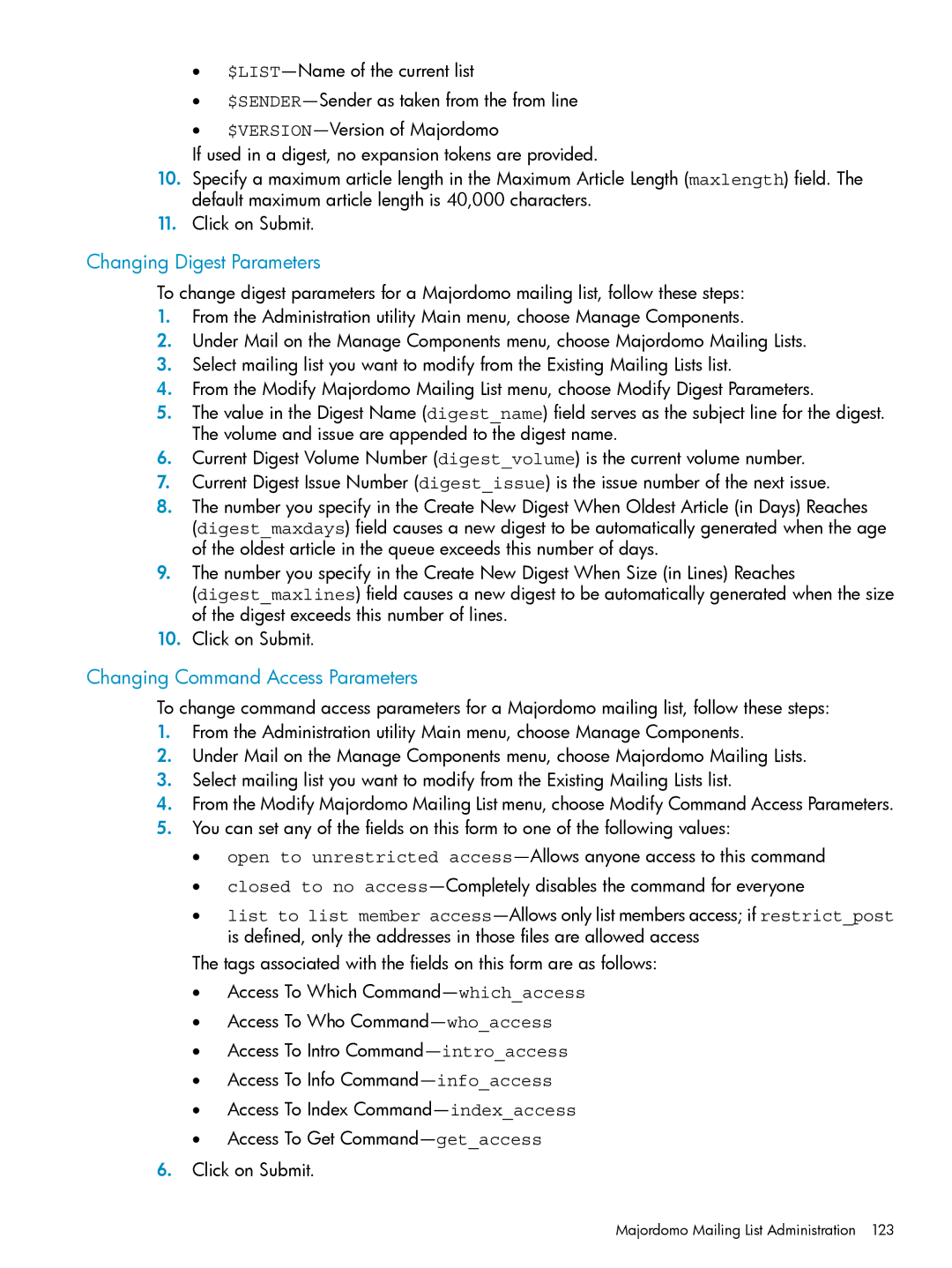 HP UX Internet Express Software manual Changing Digest Parameters, Changing Command Access Parameters 