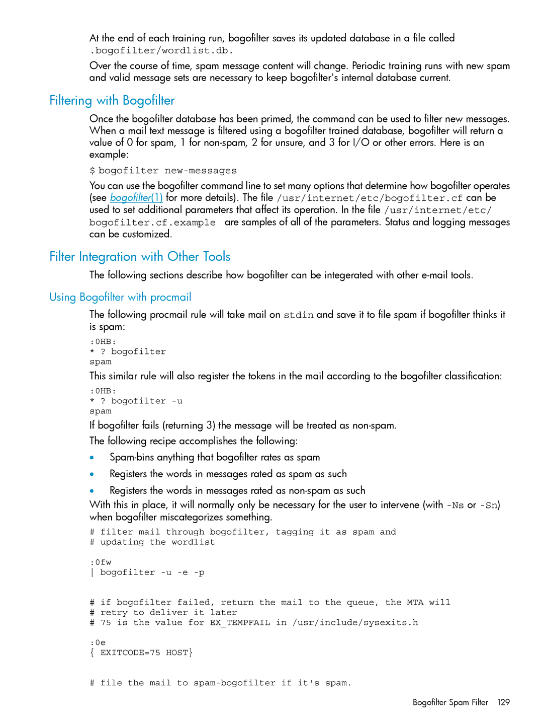 HP UX Internet Express Software Filtering with Bogofilter, Filter Integration with Other Tools, Bogofilter/wordlist.db 