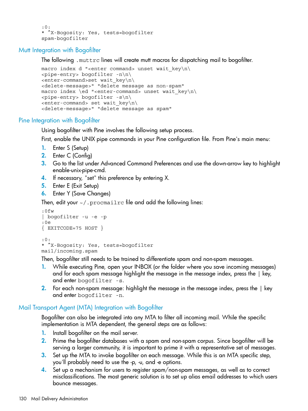 HP UX Internet Express Software manual Mutt Integration with Bogofilter, Pine Integration with Bogofilter 