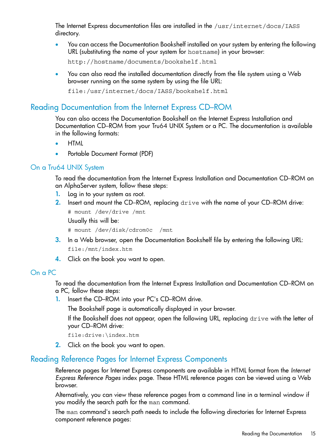 HP UX Internet Express Software Reading Documentation from the Internet Express CD-ROM, On a Tru64 Unix System, On a PC 