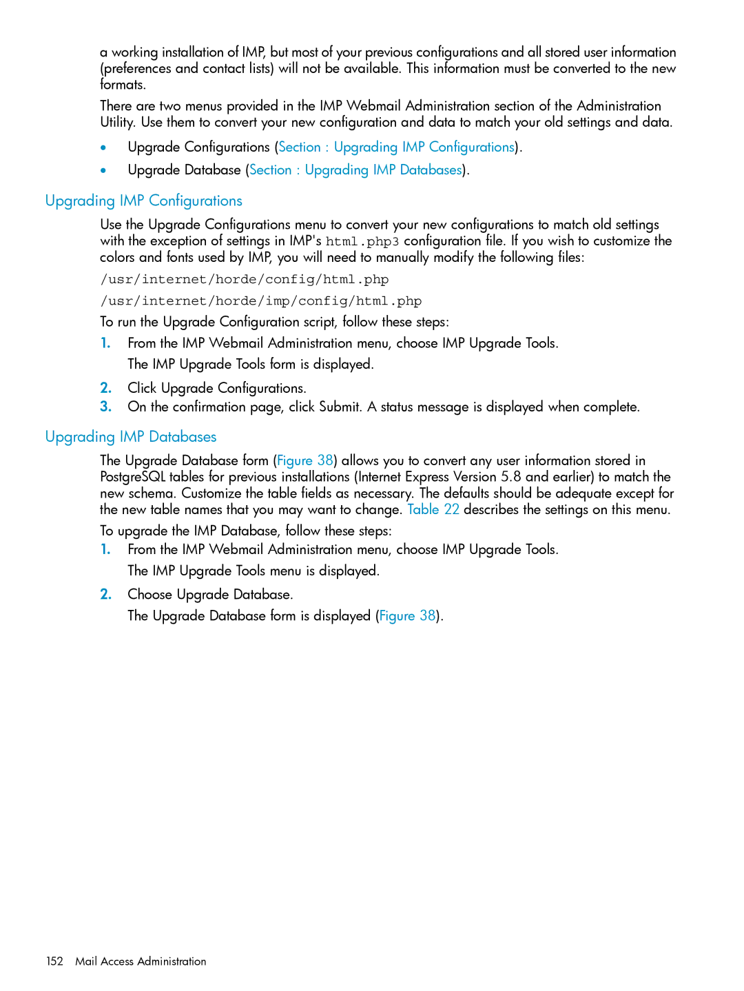 HP UX Internet Express Software manual Upgrading IMP Configurations, Upgrading IMP Databases 