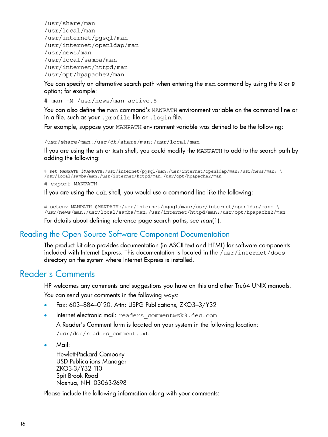 HP UX Internet Express Software manual Readers Comments, Reading the Open Source Software Component Documentation 