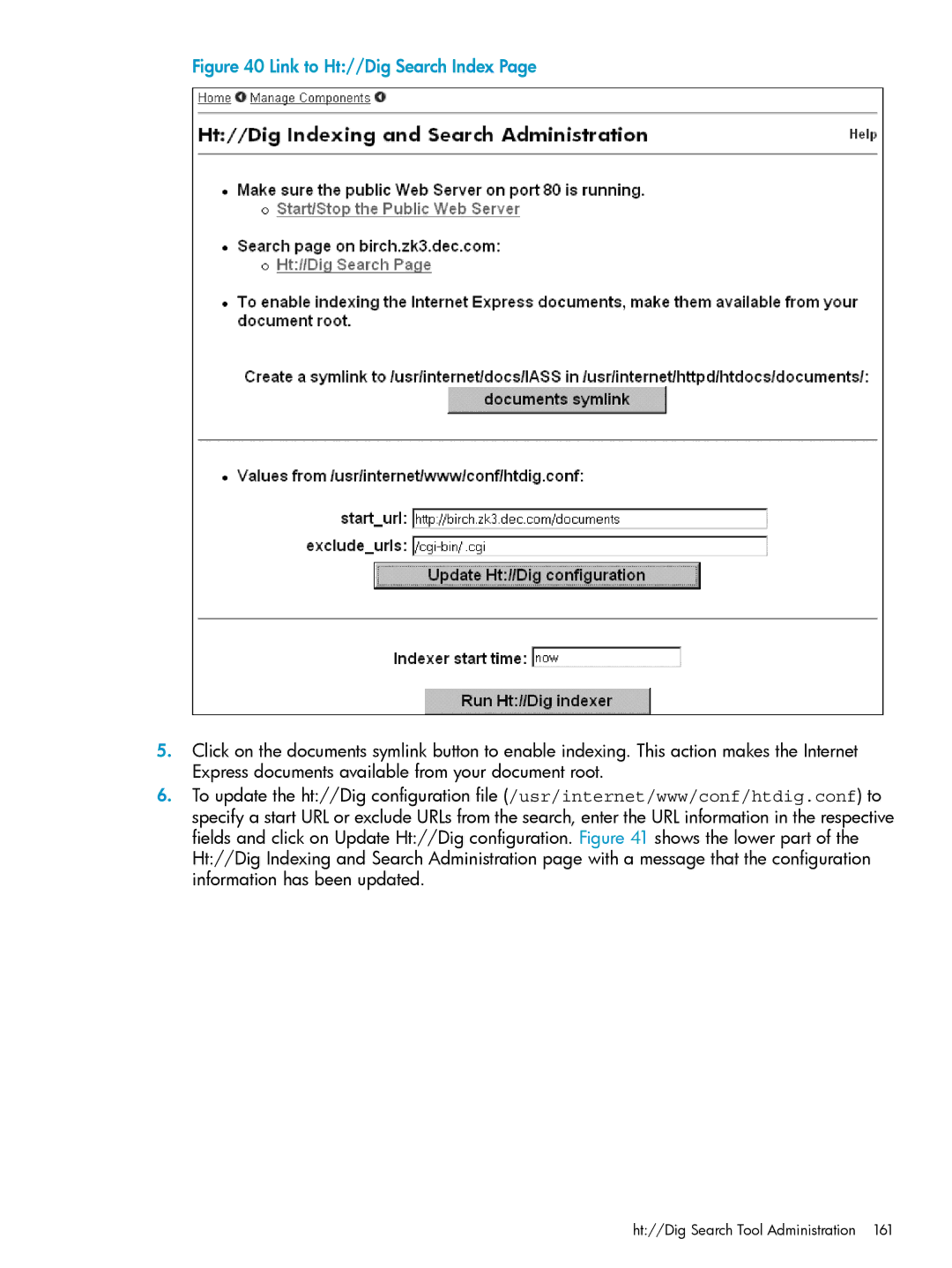 HP UX Internet Express Software manual Link to Ht//Dig Search Index 