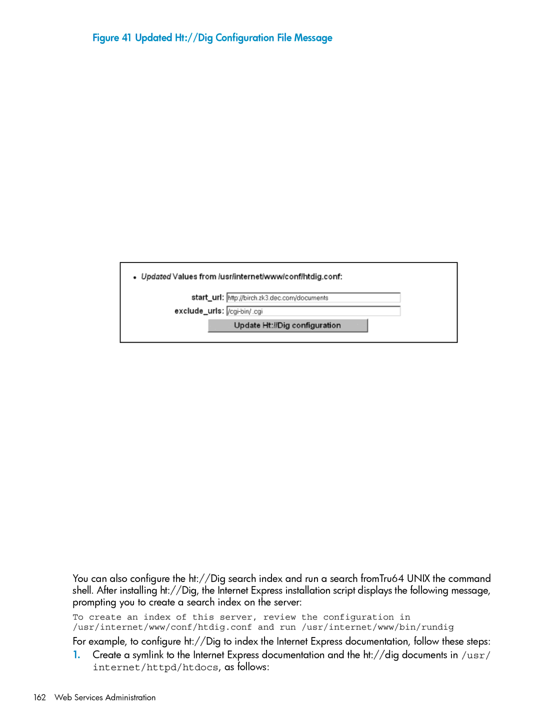 HP UX Internet Express Software manual Updated Ht//Dig Configuration File Message 