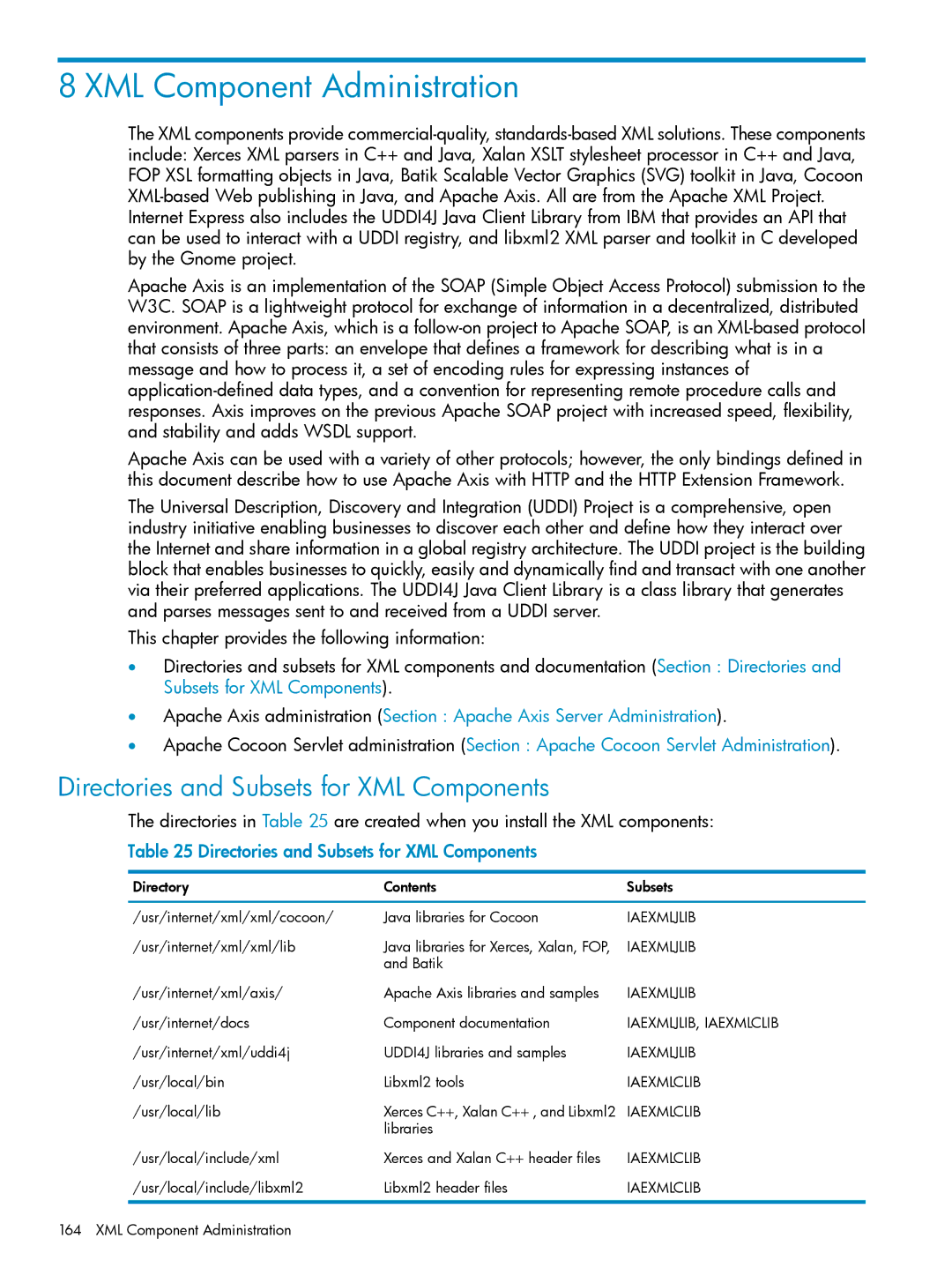 HP UX Internet Express Software manual XML Component Administration, Directories and Subsets for XML Components 