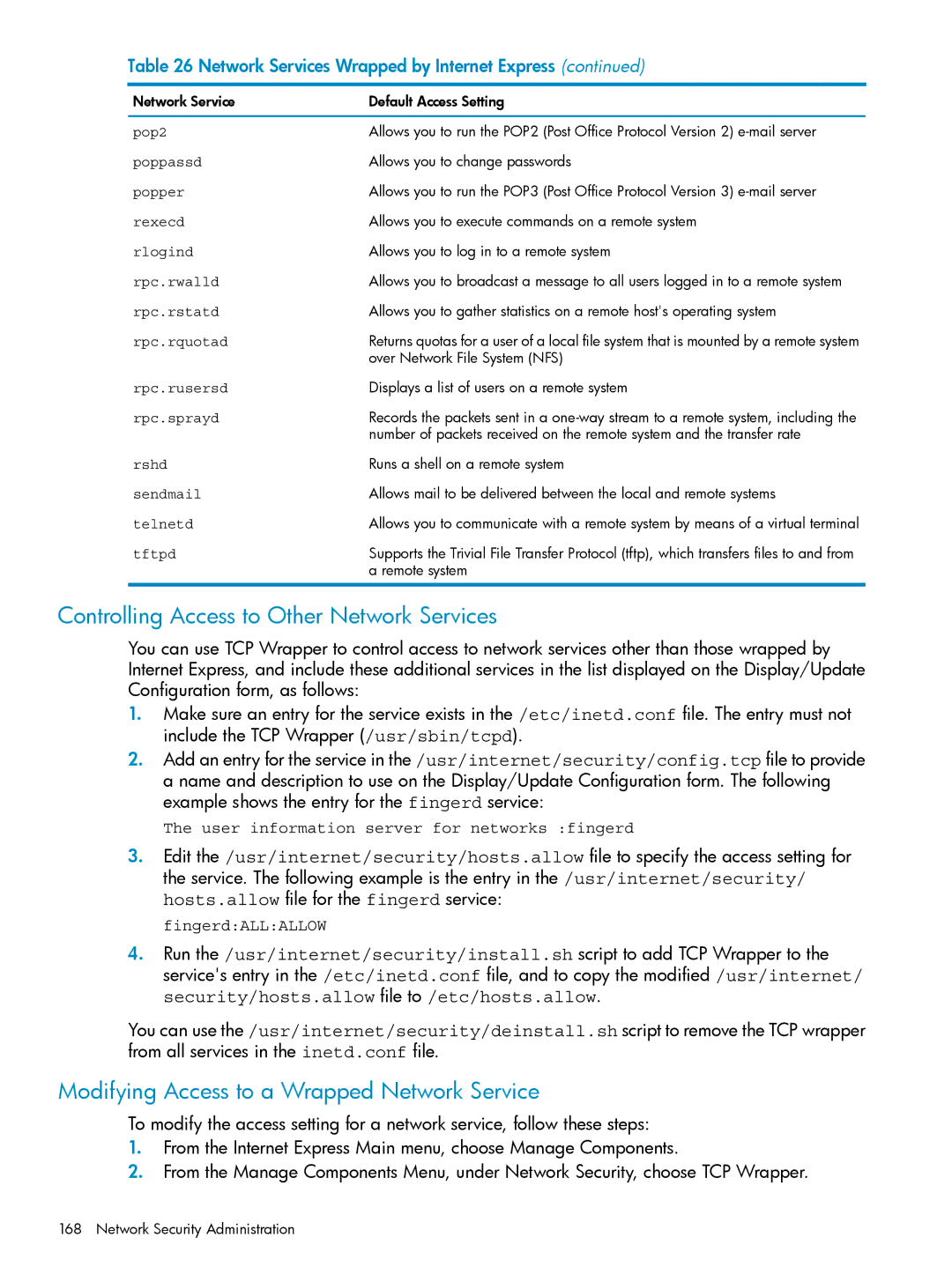 HP UX Internet Express Software manual Controlling Access to Other Network Services 