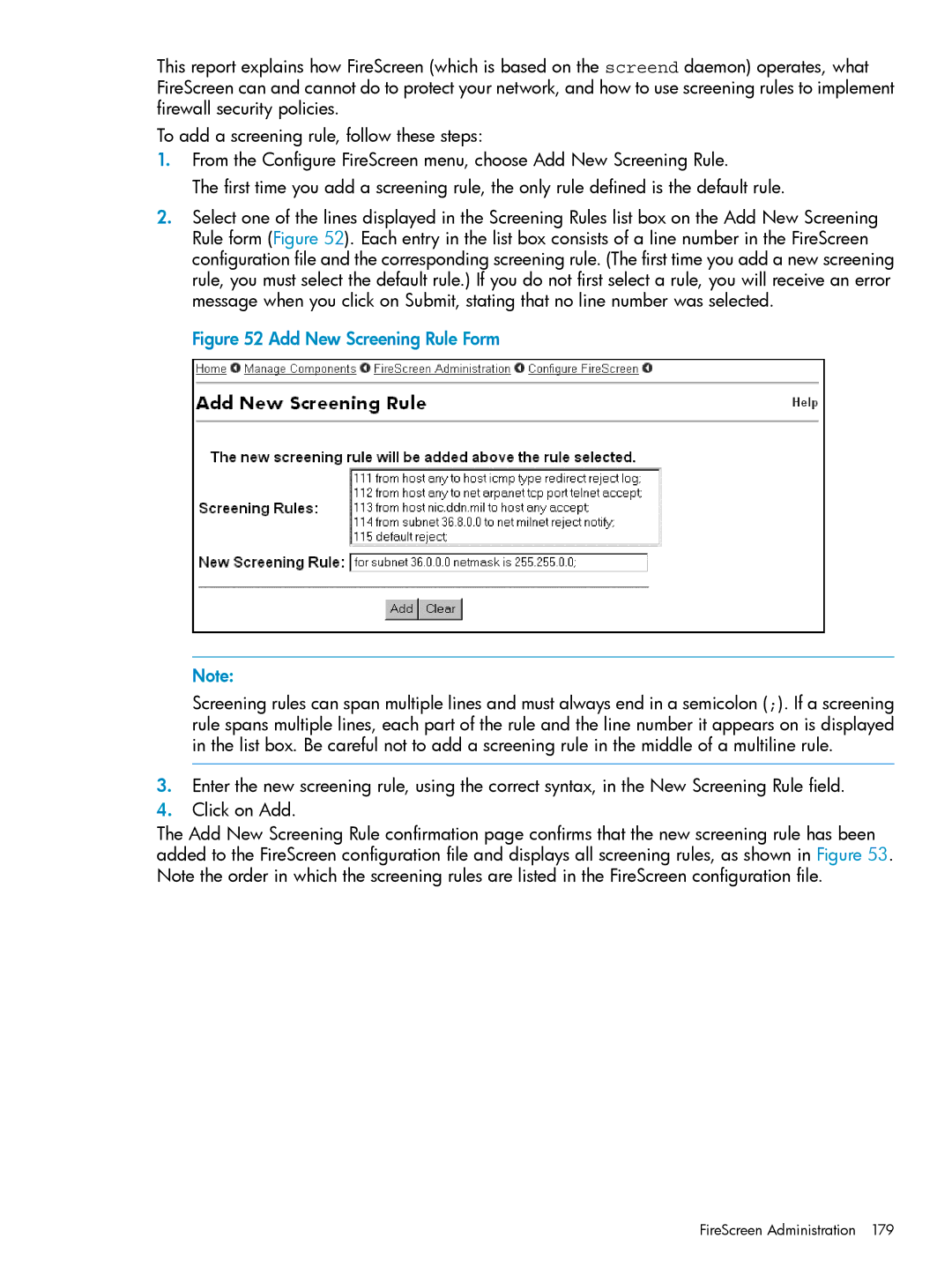 HP UX Internet Express Software manual Add New Screening Rule Form 