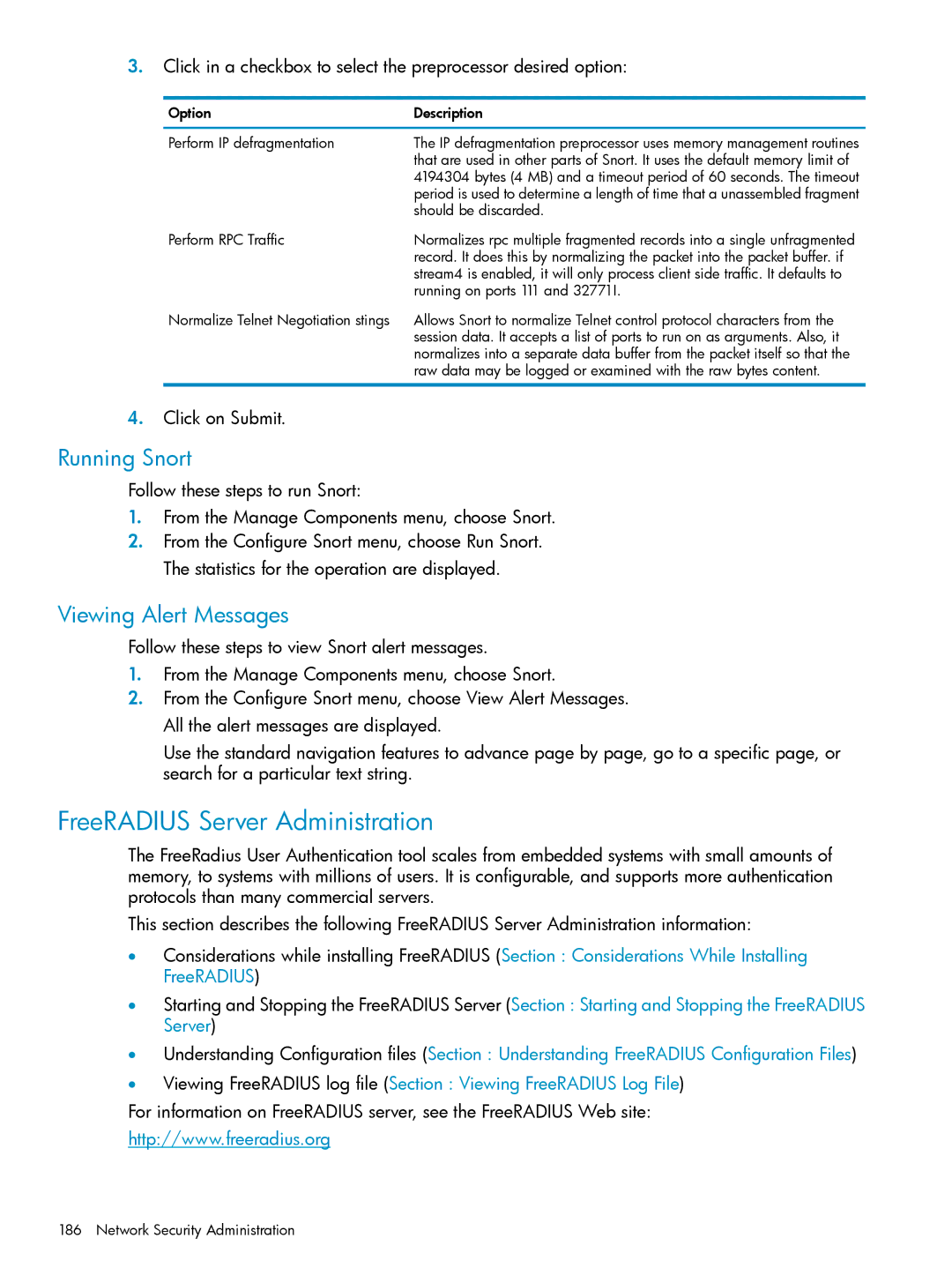 HP UX Internet Express Software manual FreeRADIUS Server Administration, Running Snort, Viewing Alert Messages 