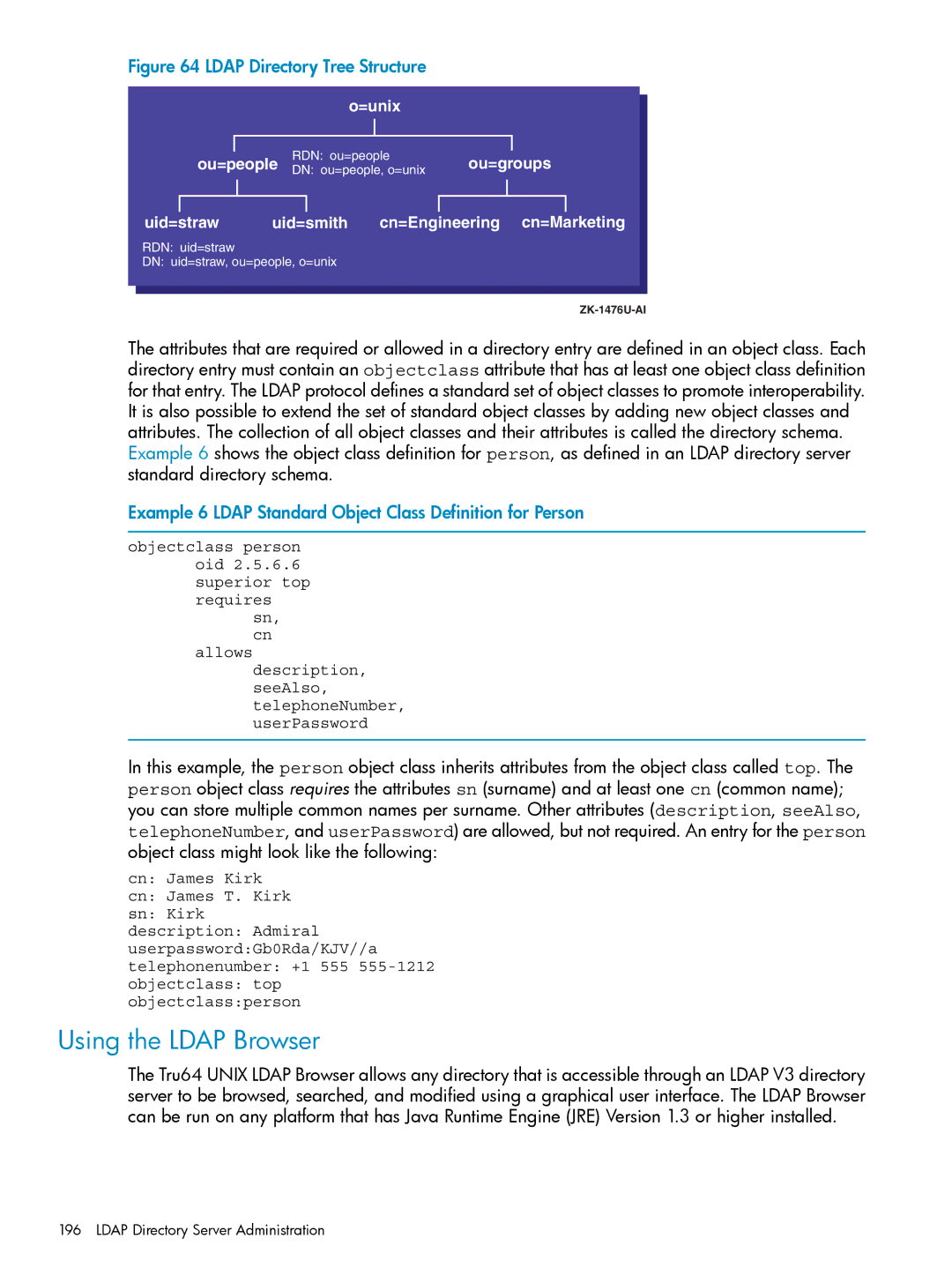 HP UX Internet Express Software manual Using the Ldap Browser, Example 6 Ldap Standard Object Class Definition for Person 