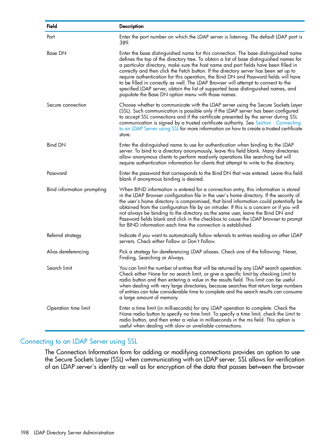 HP UX Internet Express Software manual Connecting to an Ldap Server using SSL 