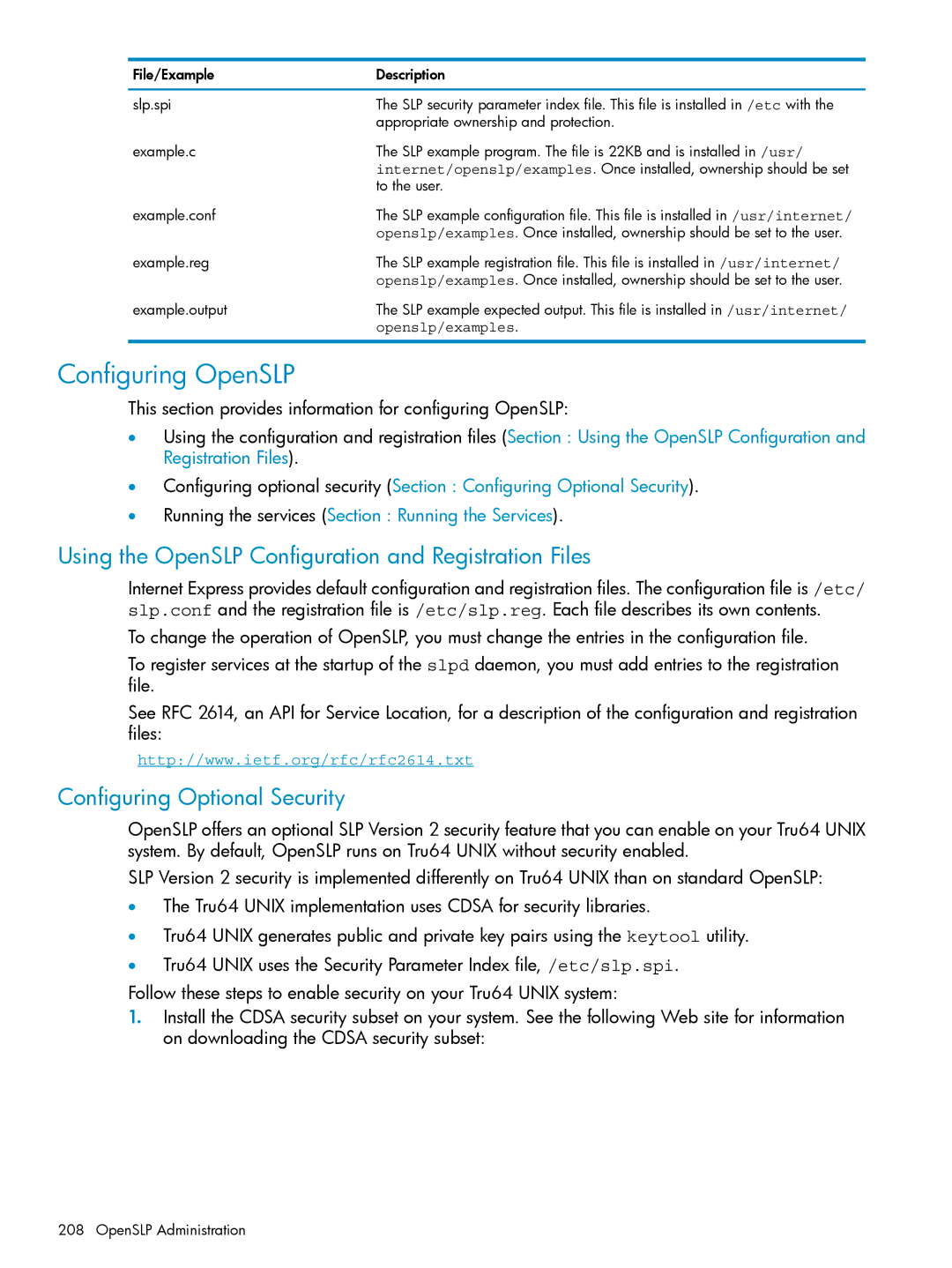 HP UX Internet Express Software manual Configuring OpenSLP, Using the OpenSLP Configuration and Registration Files 