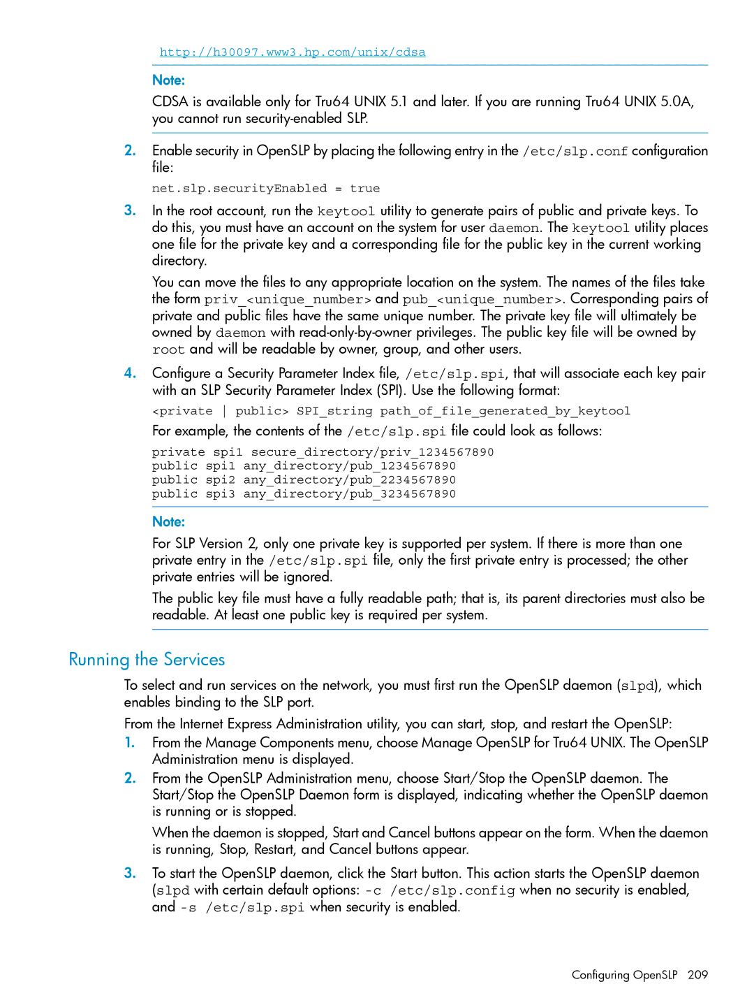 HP UX Internet Express Software manual Running the Services, Configuring OpenSLP 