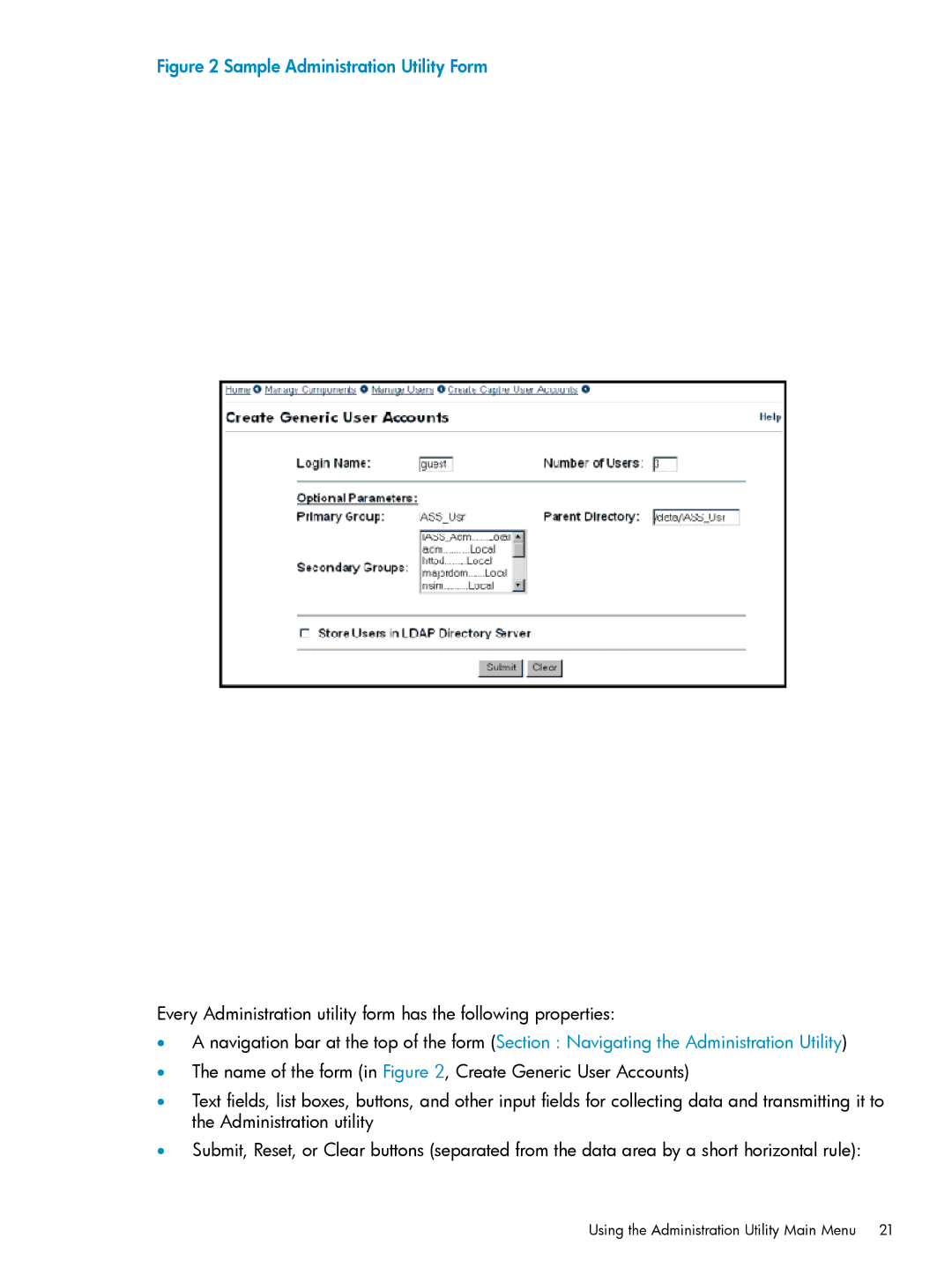 HP UX Internet Express Software manual Sample Administration Utility Form 