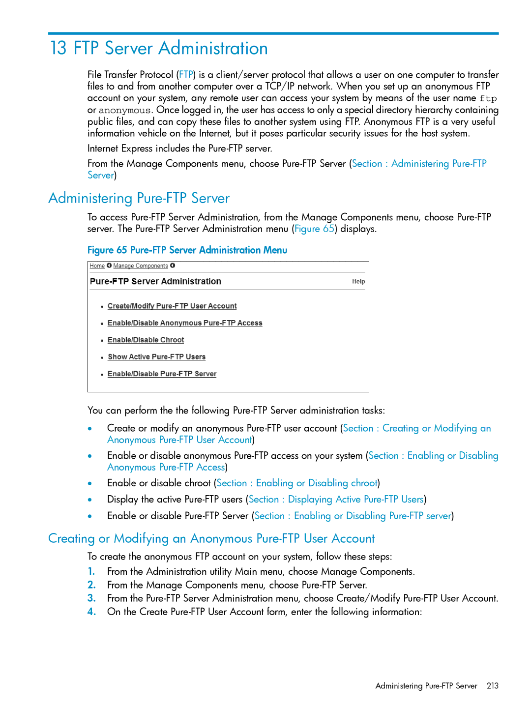 HP UX Internet Express Software manual FTP Server Administration, Administering Pure-FTP Server 