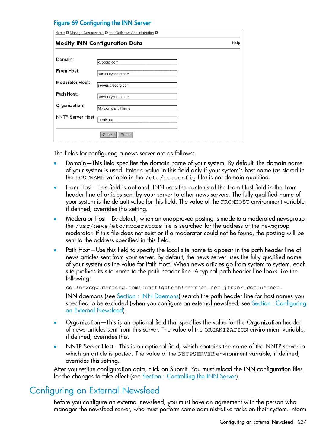 HP UX Internet Express Software manual Configuring an External Newsfeed 