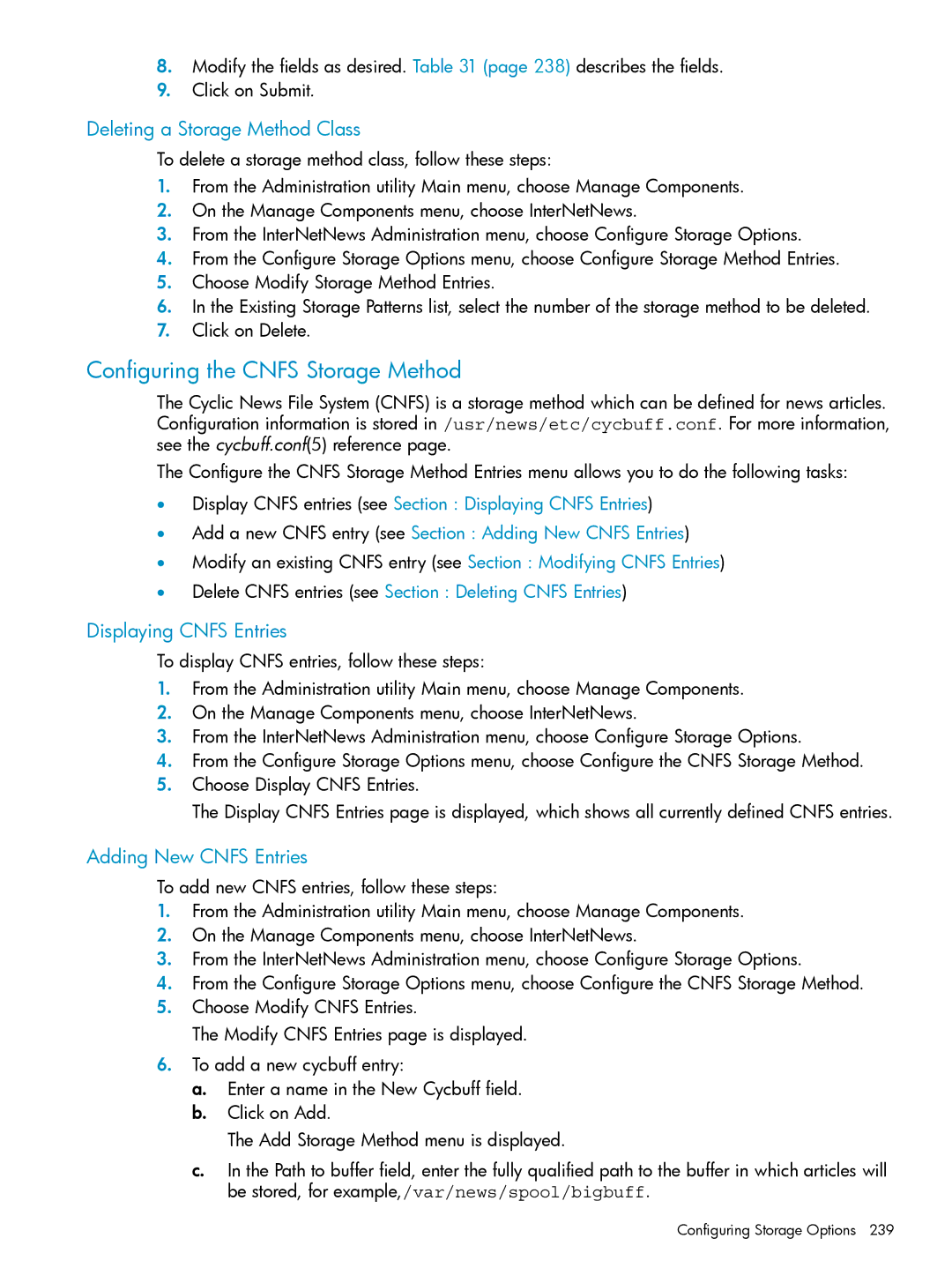 HP UX Internet Express Software manual Configuring the Cnfs Storage Method, Deleting a Storage Method Class 