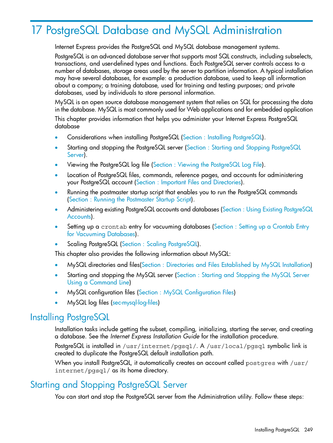 HP UX Internet Express Software manual PostgreSQL Database and MySQL Administration, Installing PostgreSQL 