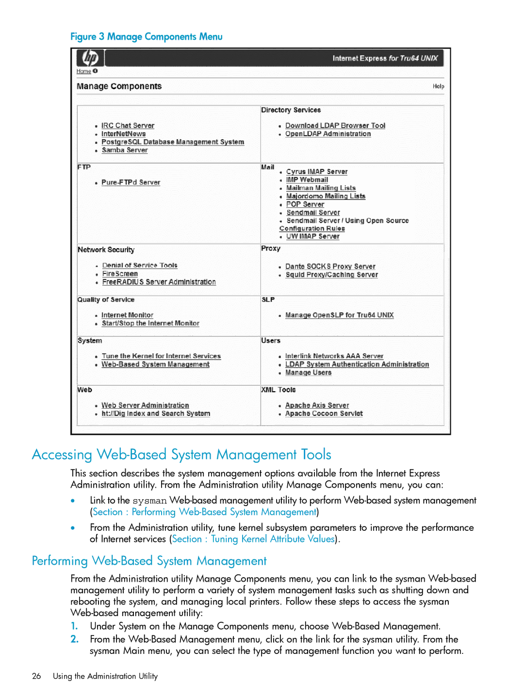 HP UX Internet Express Software manual Accessing Web-Based System Management Tools, Performing Web-Based System Management 