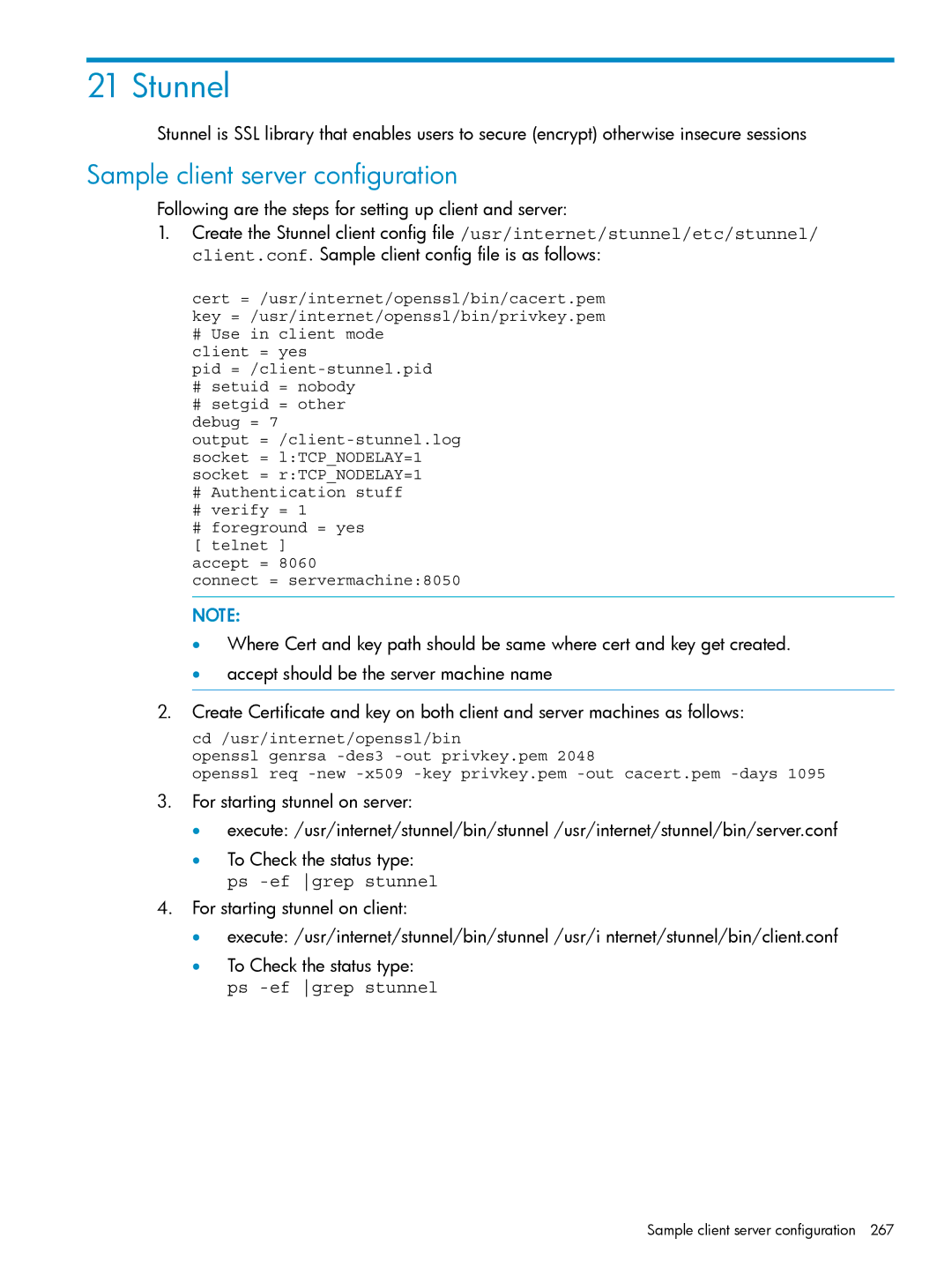 HP UX Internet Express Software manual Stunnel, Sample client server configuration 