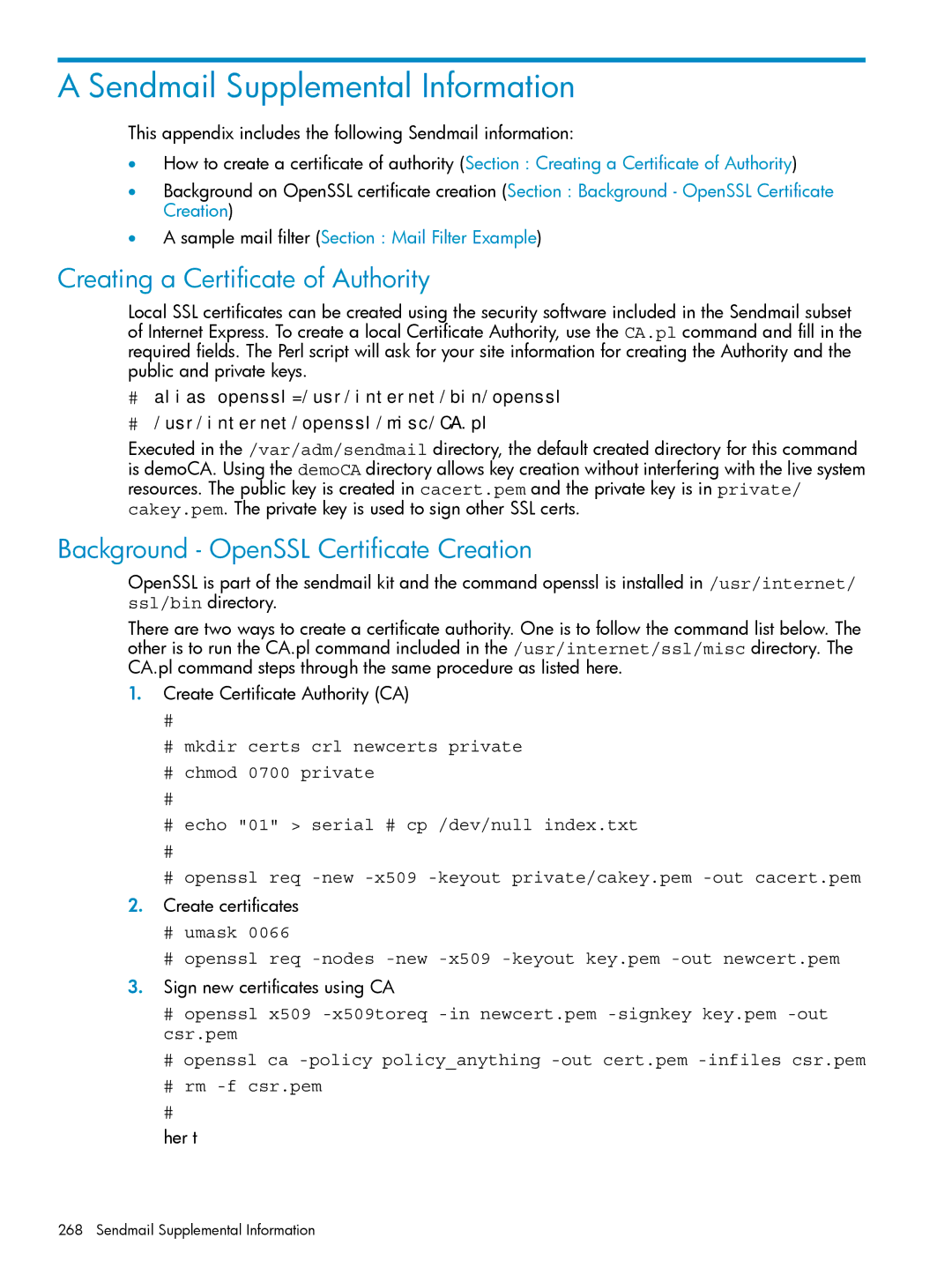 HP UX Internet Express Software manual Sendmail Supplemental Information, Creating a Certificate of Authority 