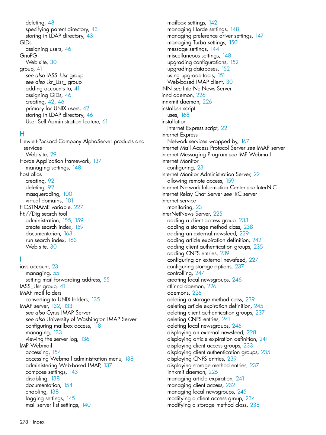 HP UX Internet Express Software manual Index 