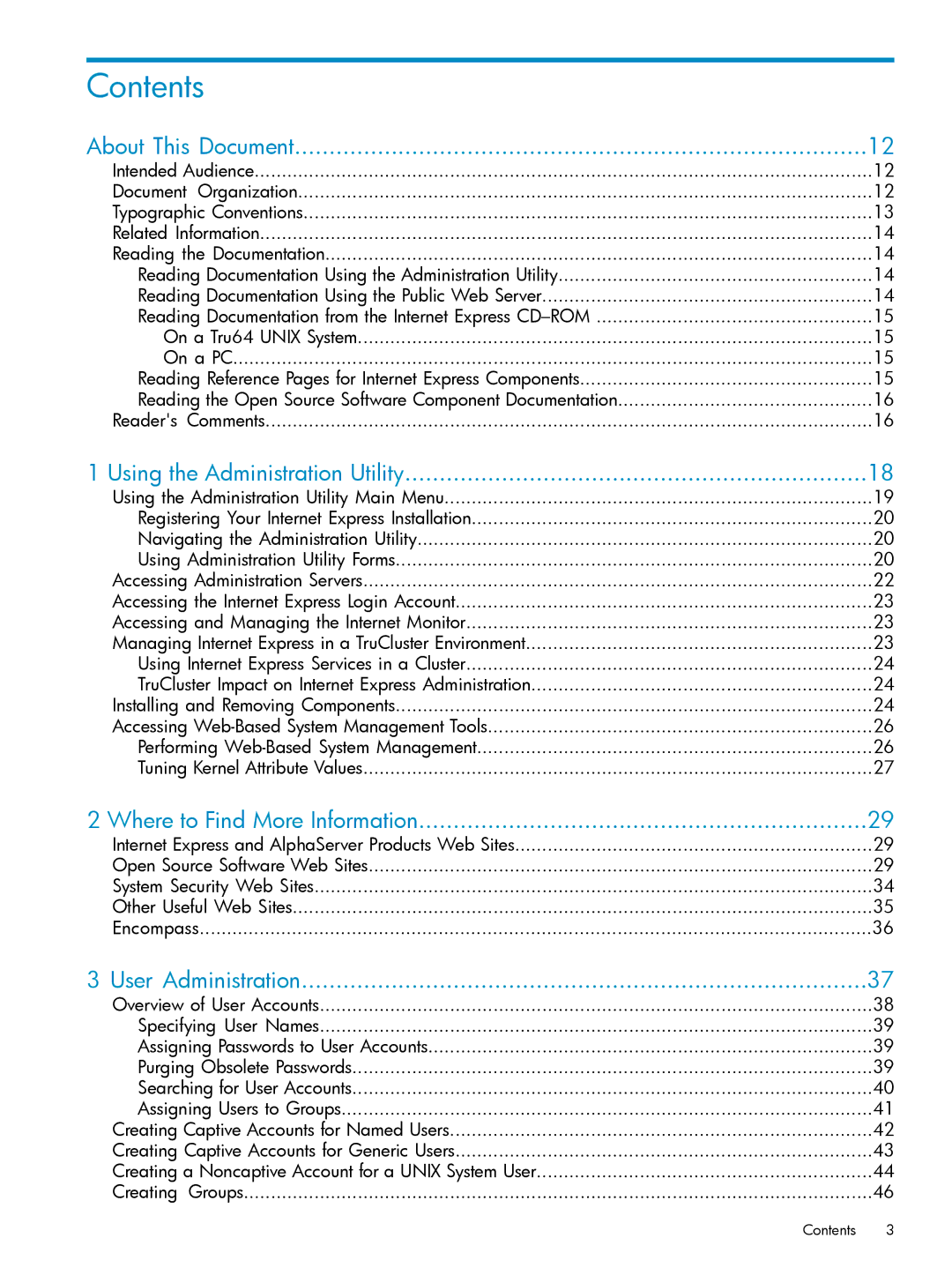 HP UX Internet Express Software manual Contents 