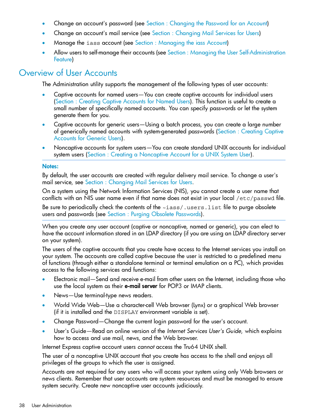 HP UX Internet Express Software manual Overview of User Accounts, User Administration 