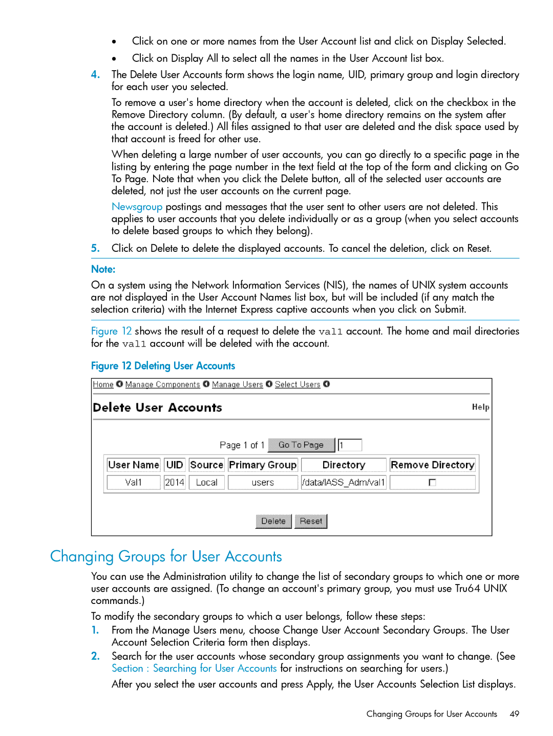 HP UX Internet Express Software manual Changing Groups for User Accounts 