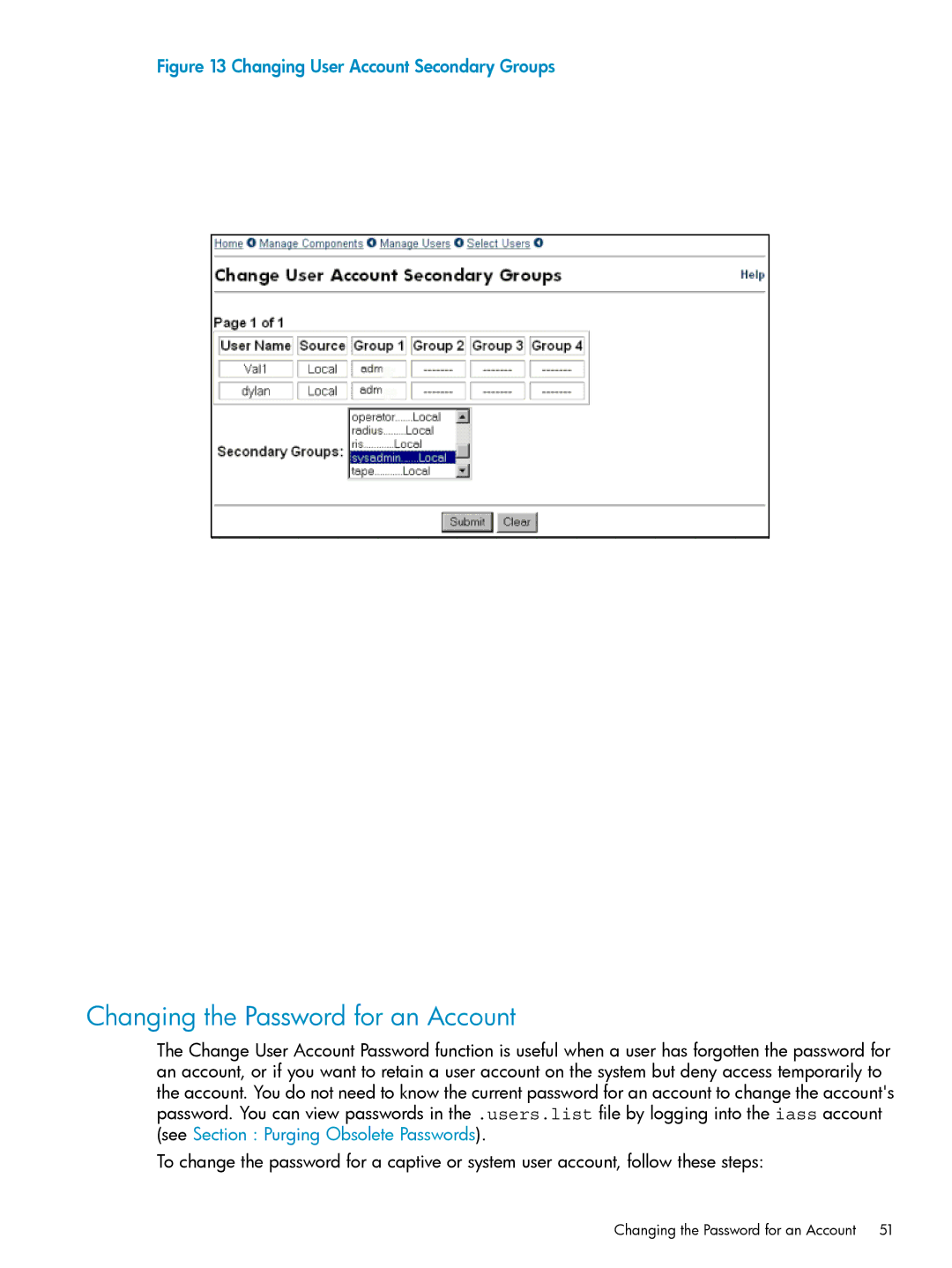 HP UX Internet Express Software manual Changing the Password for an Account 