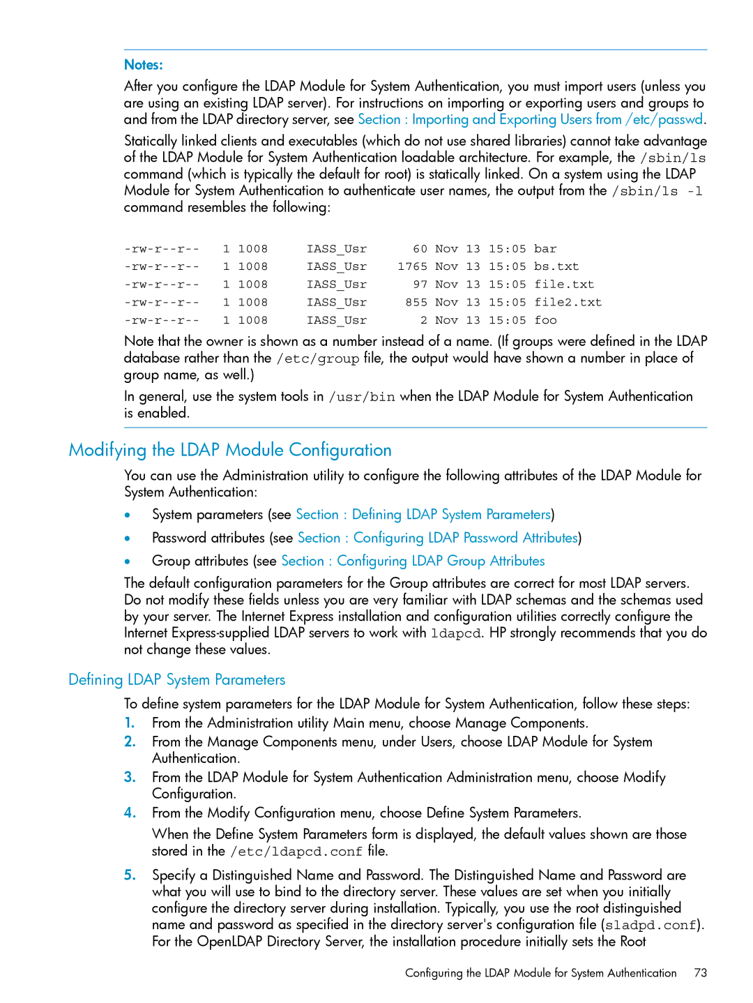 HP UX Internet Express Software manual Modifying the Ldap Module Configuration, Defining Ldap System Parameters 