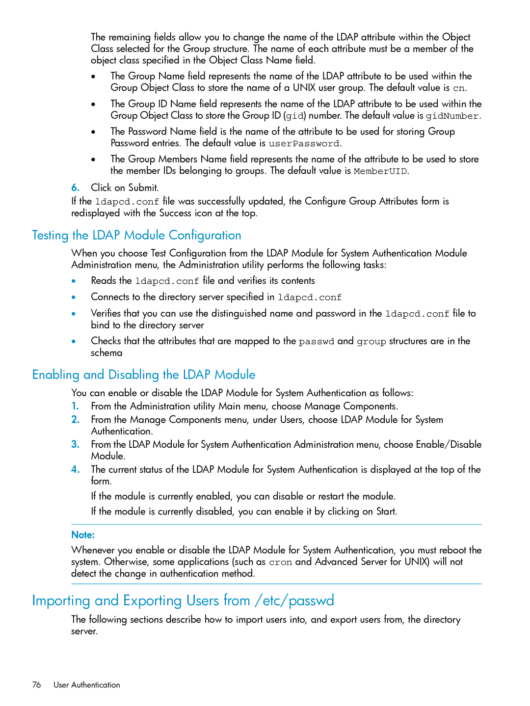 HP UX Internet Express Software Importing and Exporting Users from /etc/passwd, Testing the Ldap Module Configuration 