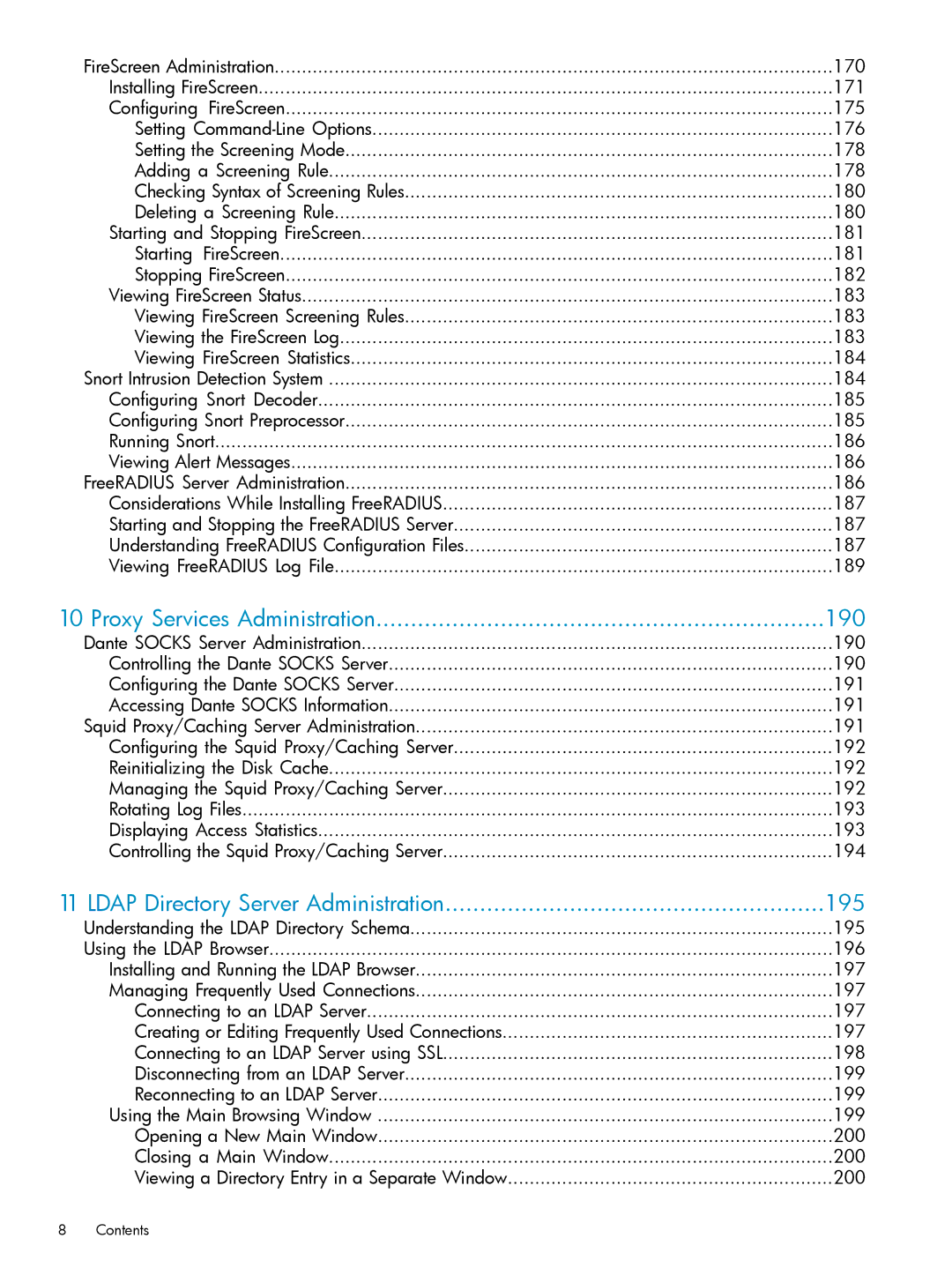 HP UX Internet Express Software manual Proxy Services Administration 190, Ldap Directory Server Administration 195 