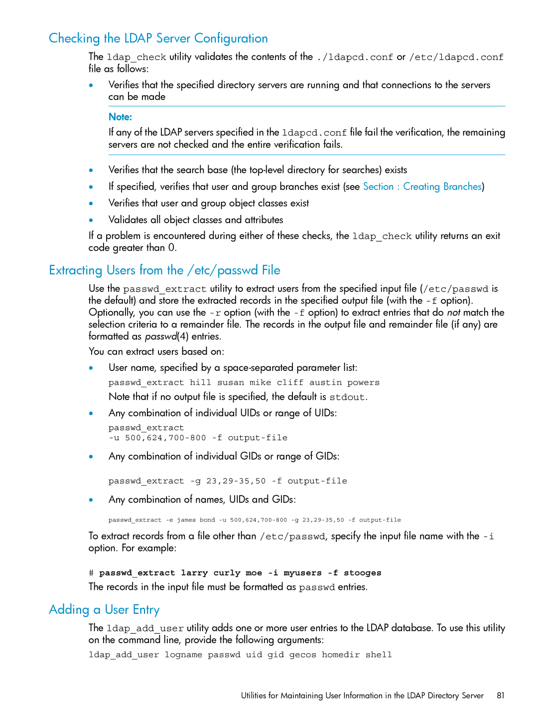 HP UX Internet Express Software manual Checking the Ldap Server Configuration, Extracting Users from the /etc/passwd File 