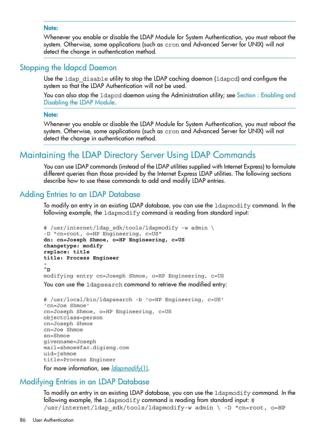 HP UX Internet Express Software Maintaining the Ldap Directory Server Using Ldap Commands, Stopping the ldapcd Daemon 