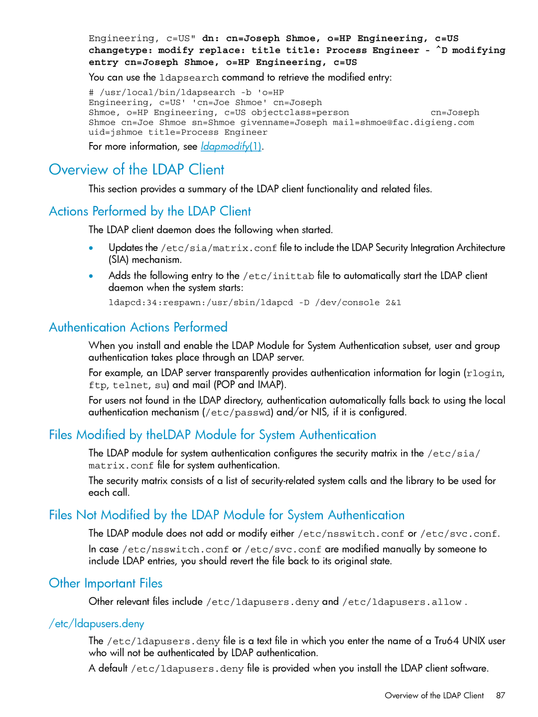 HP UX Internet Express Software Overview of the Ldap Client, Actions Performed by the Ldap Client, Other Important Files 