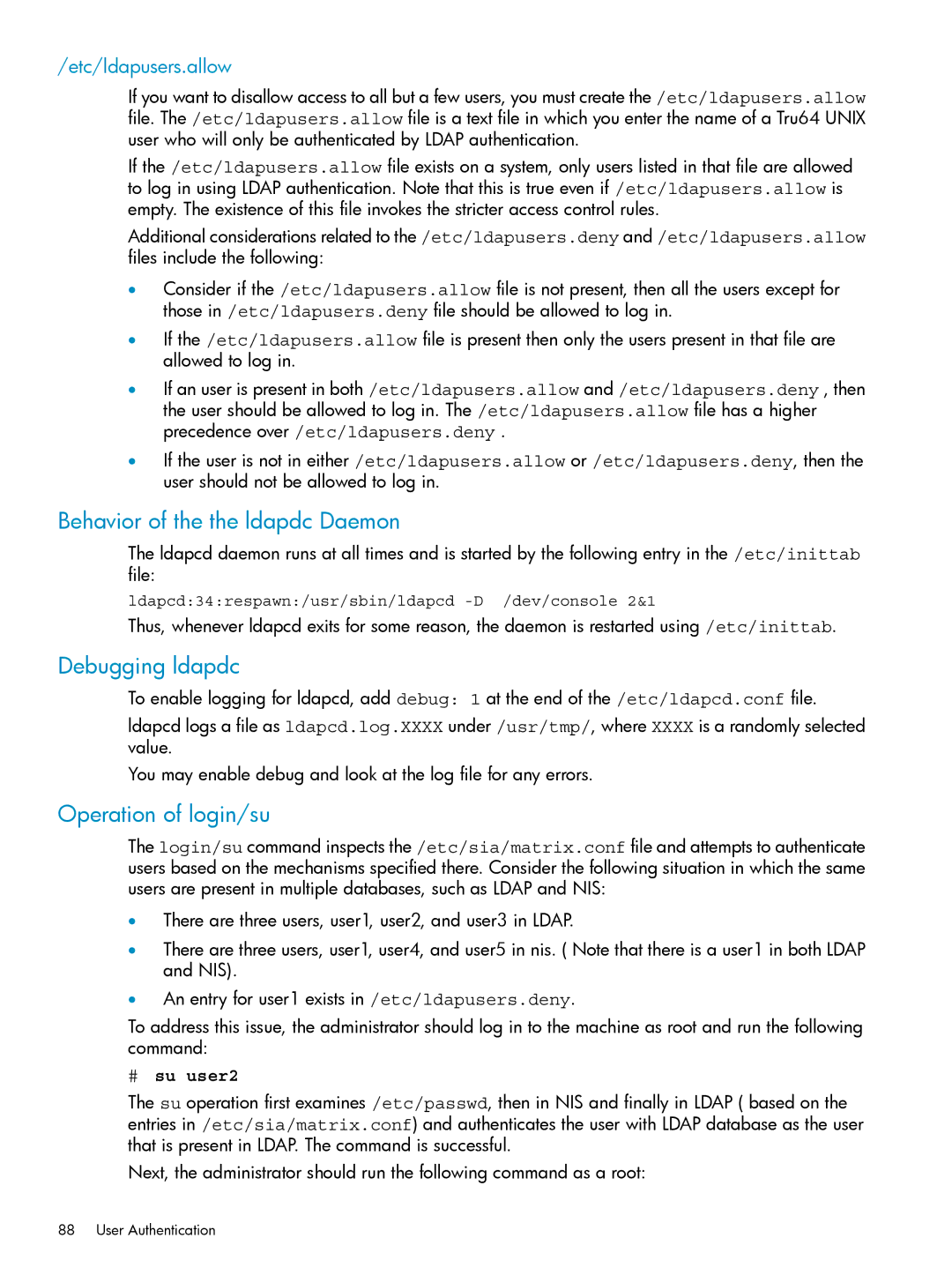 HP UX Internet Express Software manual Behavior of the the ldapdc Daemon, Debugging ldapdc, Operation of login/su 