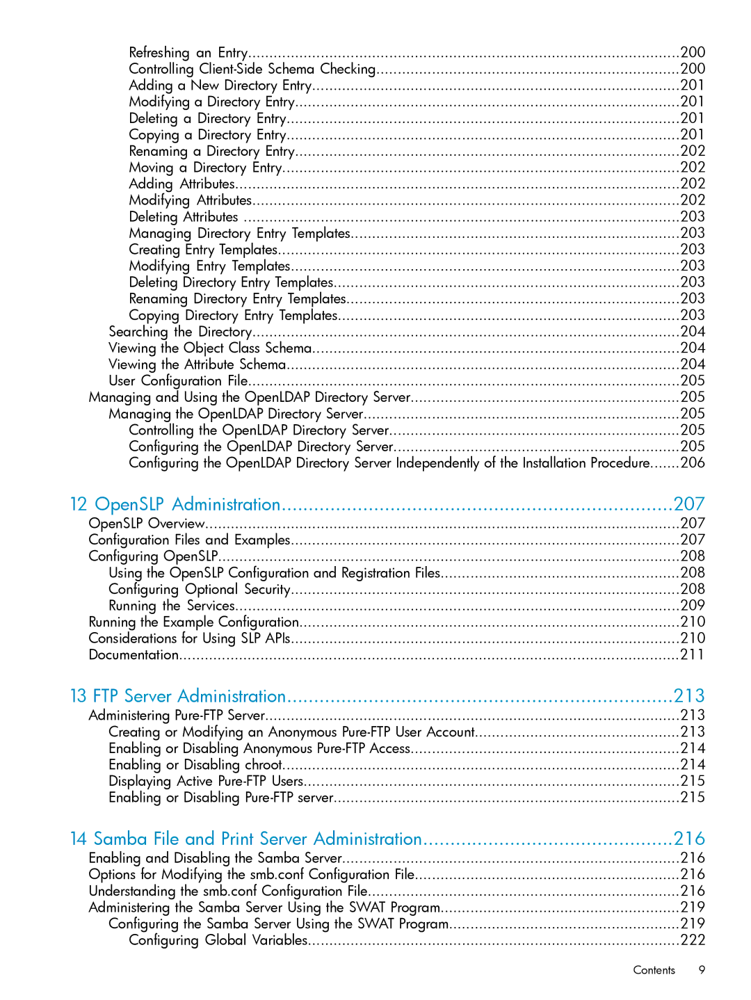 HP UX Internet Express Software manual OpenSLP Administration 207, FTP Server Administration 213 