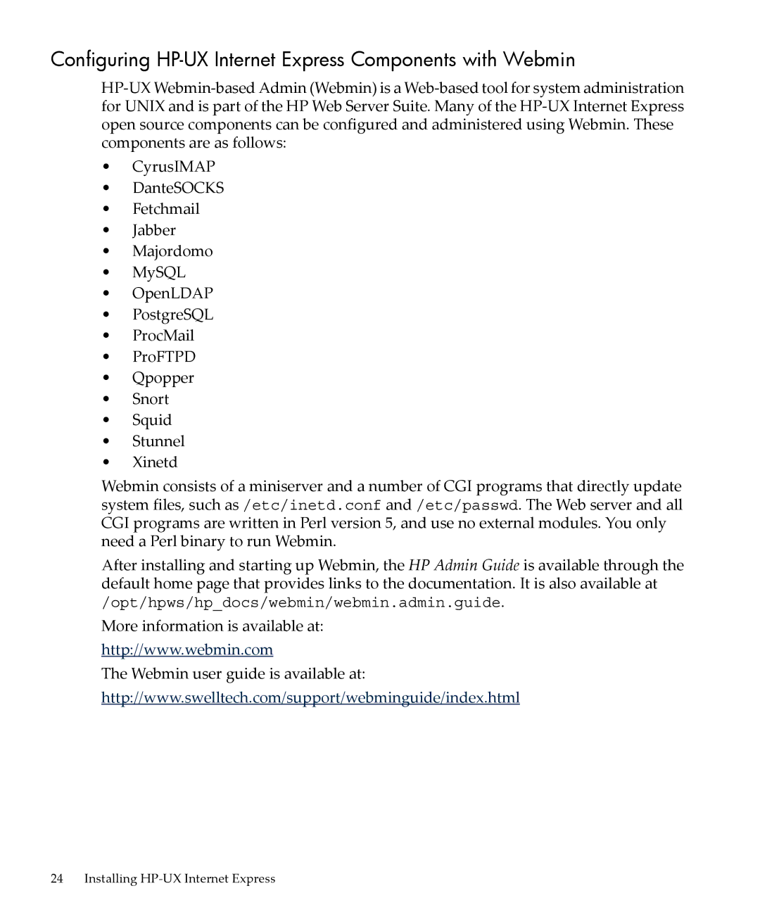 HP UX Internet Express Software manual Configuring HP-UX Internet Express Components with Webmin 