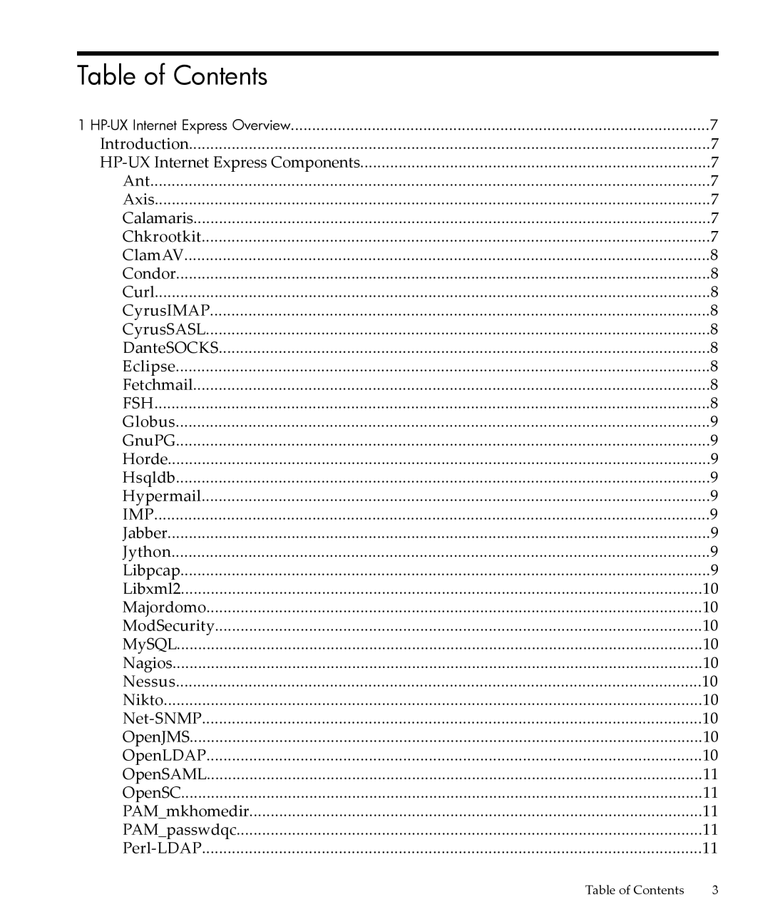 HP UX Internet Express Software manual Table of Contents 