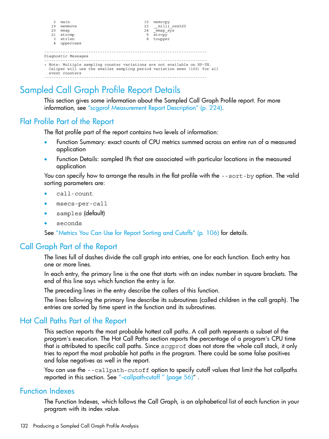 HP UX IPFilter Software manual Sampled Call Graph Profile Report Details, Flat Profile Part of the Report, Function Indexes 