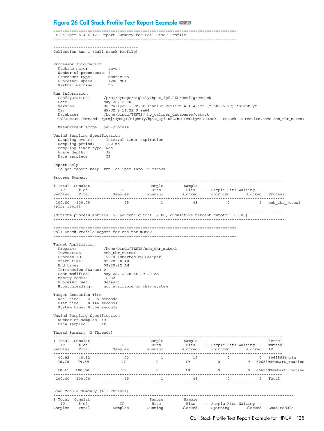 HP UX IPFilter Software manual Call Stack Profile Text Report Example for HP-UX 