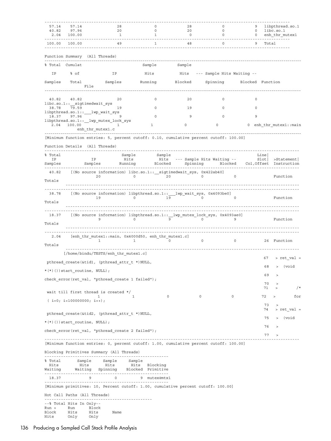 HP UX IPFilter Software manual Producing a Sampled Call Stack Profile Analysis 